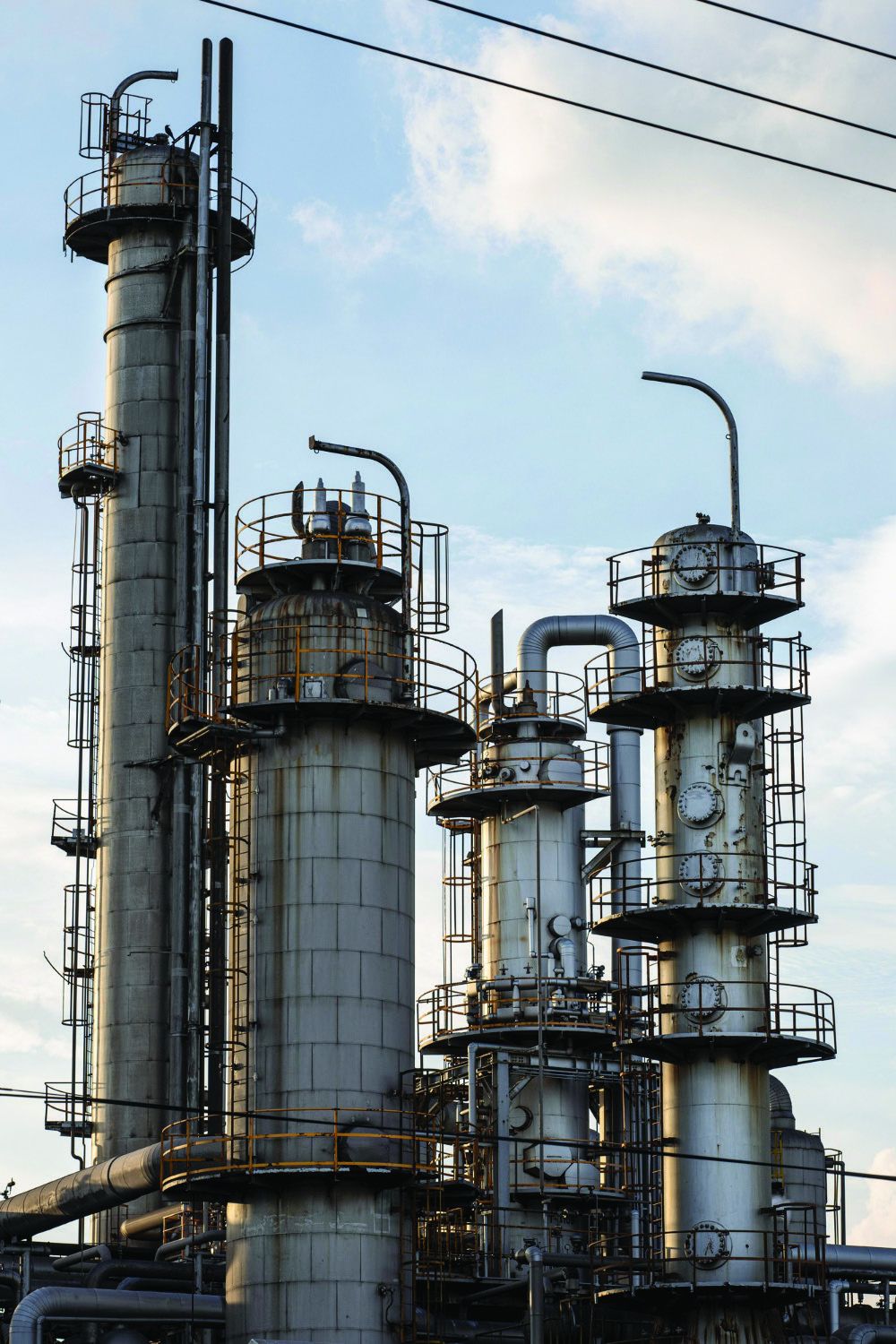 Process columns and equipment at a refinery
